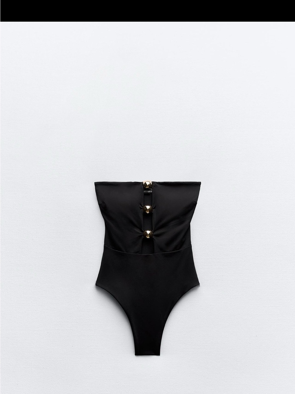 Zara Black Strapless One-Piece Swimsuit with Gold Accents